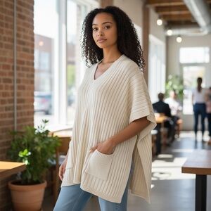 NWT Cocogiò Made in Italy Ribbed Knit‎ Poncho Sweater - One Size Fits All- Shawl